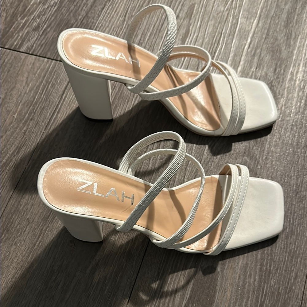 White Strappy Block Heel Sandals